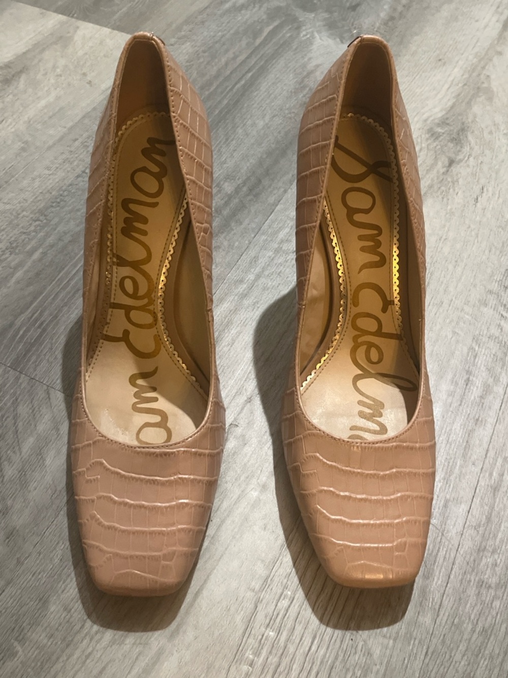 Sam Edelman Beth Croc Embossed Square Toe Pumps Nude Size 8